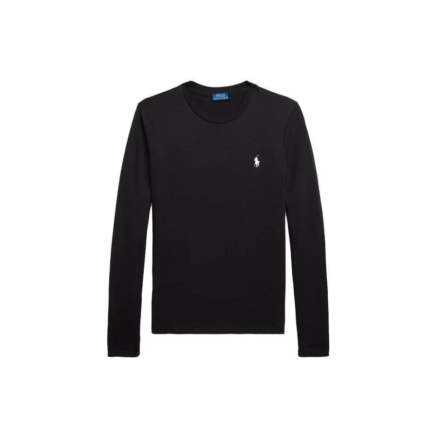 Polo Ralph Lauren Однотонная Свободная Повседневная Футболка с Круглым Вырезом и Длинным Рукавом Женские топы Черный 211898699-003