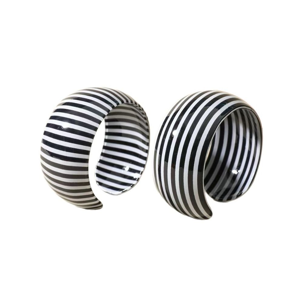 Wide Thick Striped Bracelet Black-and-White Retro Cuff Bangle Women's Jewelry