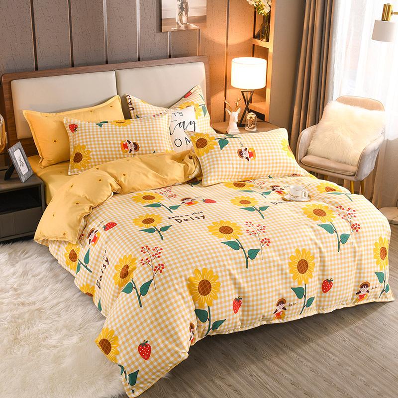 Утолщенный потертый комплект из четырех простых простыней из твила, пододеяльников, постельного белья