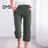 Женские летние брюки, спортивные штаны, однотонные, прямые, с мягкой эластичной резинкой на талии, брюки до середины икры, укороченные брюки
