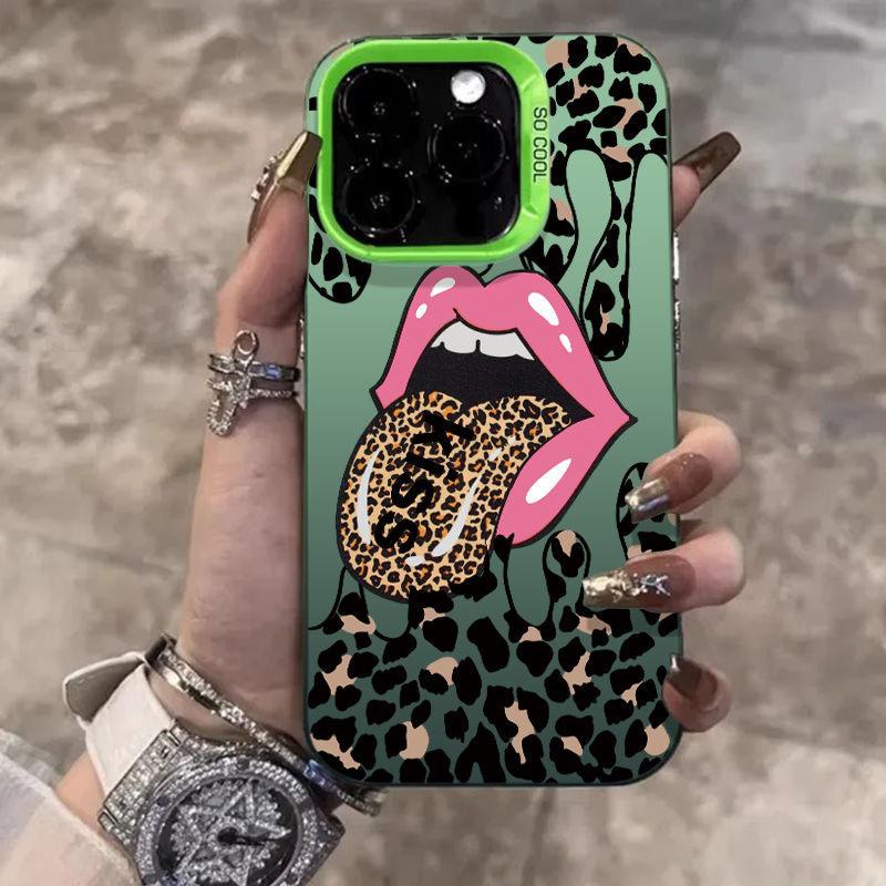 European American Leopard Print Lips Laser Cut PC Mobile Phone Case iPhone 16Pro 11X Plus 11Xsmax/Plus Protector