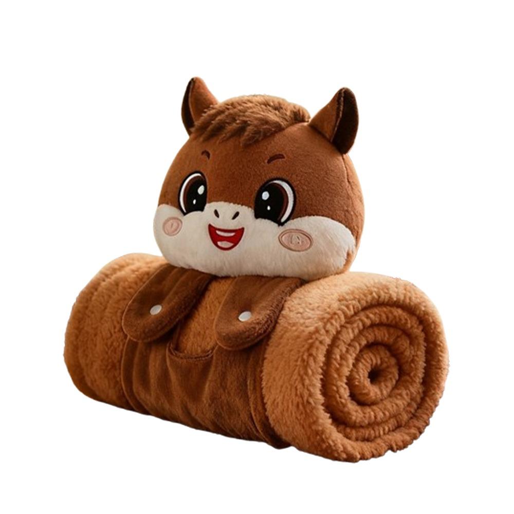 Soft Warm Horse Mascot Blanket Comfortable Fluffy Throw New Year Throw Blanket Folding Cartoon Flannel Blanket Travel