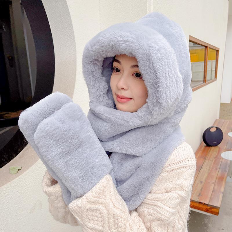 Женский зимний комплект из шапки и шарфа: Теплый, толстый плюш, устойчивый к холоду, с перчатками для велоспорта.