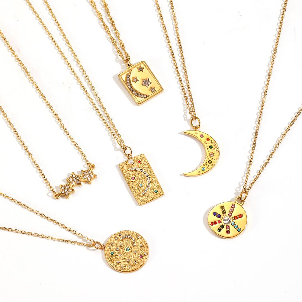 New Style Diamond Star Moon Pendant Stainless Steel Necklace Women's Fashion
