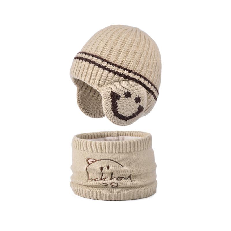 Children's Hat Scarf Set Winter Fleece Ear Protector Pullover Hat Boys Outdoor Windproof Warm Knitted Wool Hat