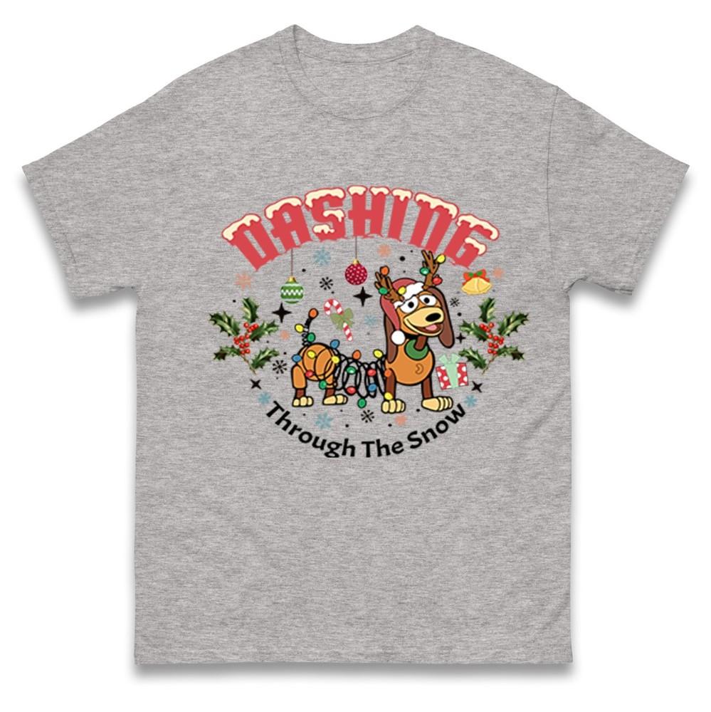 Dashing Through The Snow TShirt Christmas Dog Reindeer Funny Family Tee Top