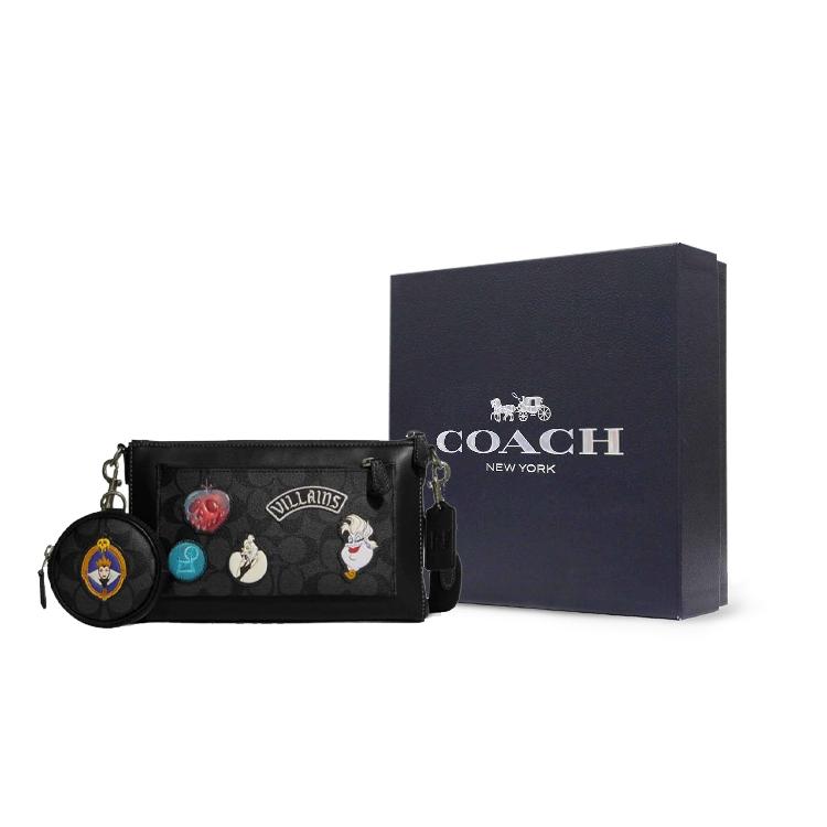 New COACH Disney Collaboration Holden Cow Leather Combo Bag Shoulder Bag Crossbody Bag Medium Size Women's Black CC094-QBPHT