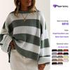 Retro Color Block Striped Sweater - Autumn/Winter Loose Round Neck Knit Pullover