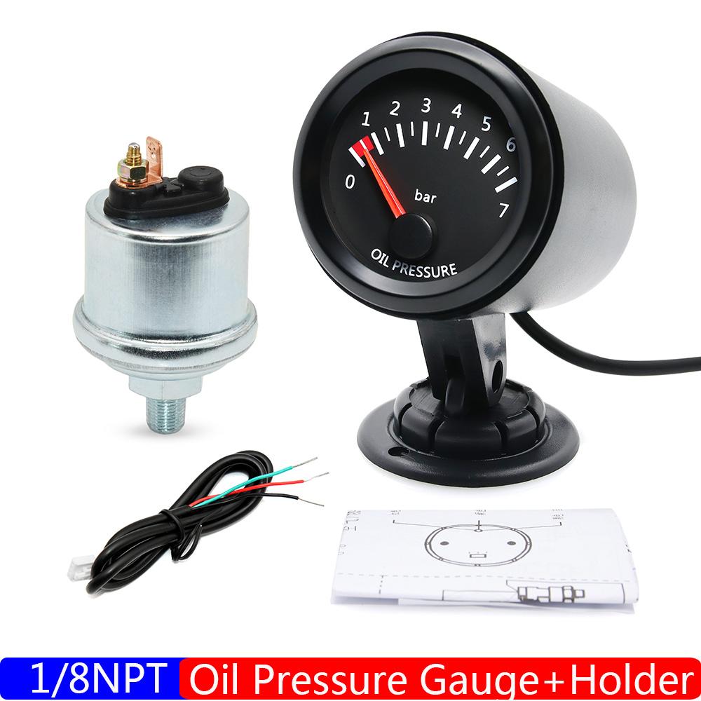 2" 52MM Oil Pressure Gauge+Sensor 1/8NPT White Light 0~7Bar Oil Press Meter for Petrol Car Auto Racing Meter Holder 12V custom