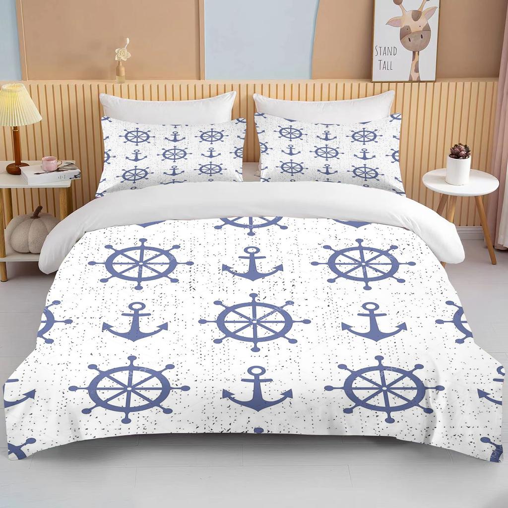 10 Sizes Marine Anchor Pattern Duvet Cover Set Bedding Set Ultra Soft Quilt Cover And Pillowcases For Kids Teens Boys Bedroom