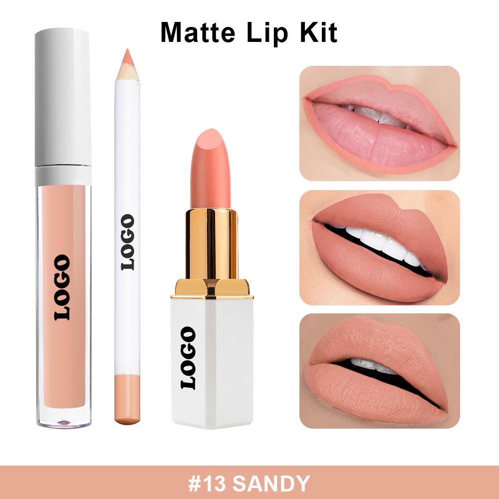 Набор матовых вельветовых помад для трансграничной торговли: Стойкий, не выцветающий набор из 3 предметов: блеск для губ, помада и карандаш для губ.