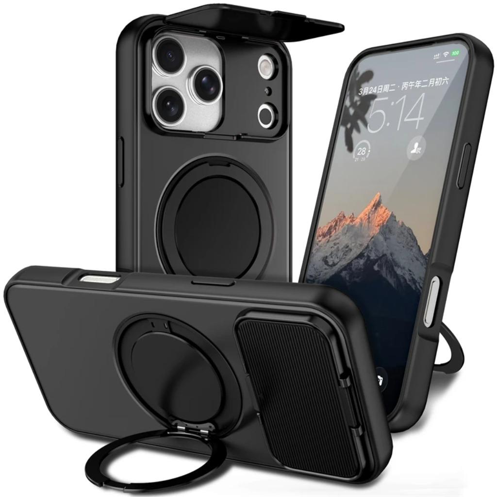 Чехол для телефона с защитой объектива поворотной камеры для iPhone 17 Pro Max Air 16 15 14 Plus 13 12 11 360° Держатель-кольцо Подставка Задняя крышка