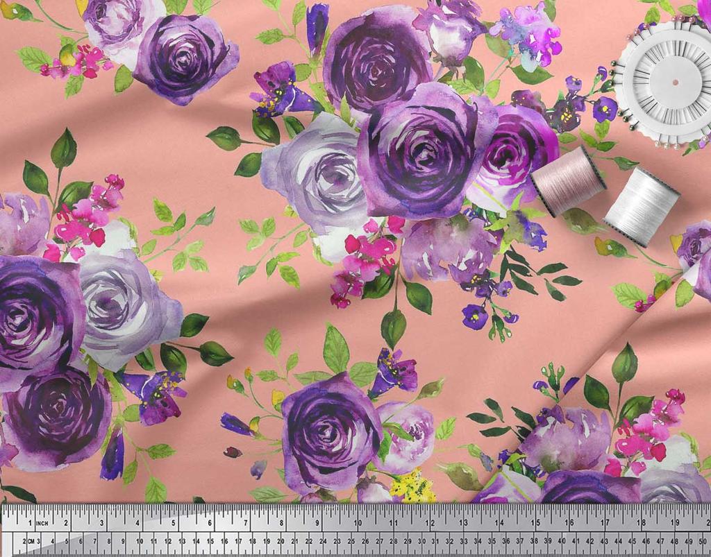 Soimoi Японский креп-атлас с принтом листьев и цветов розы по метрам 42 дюйма