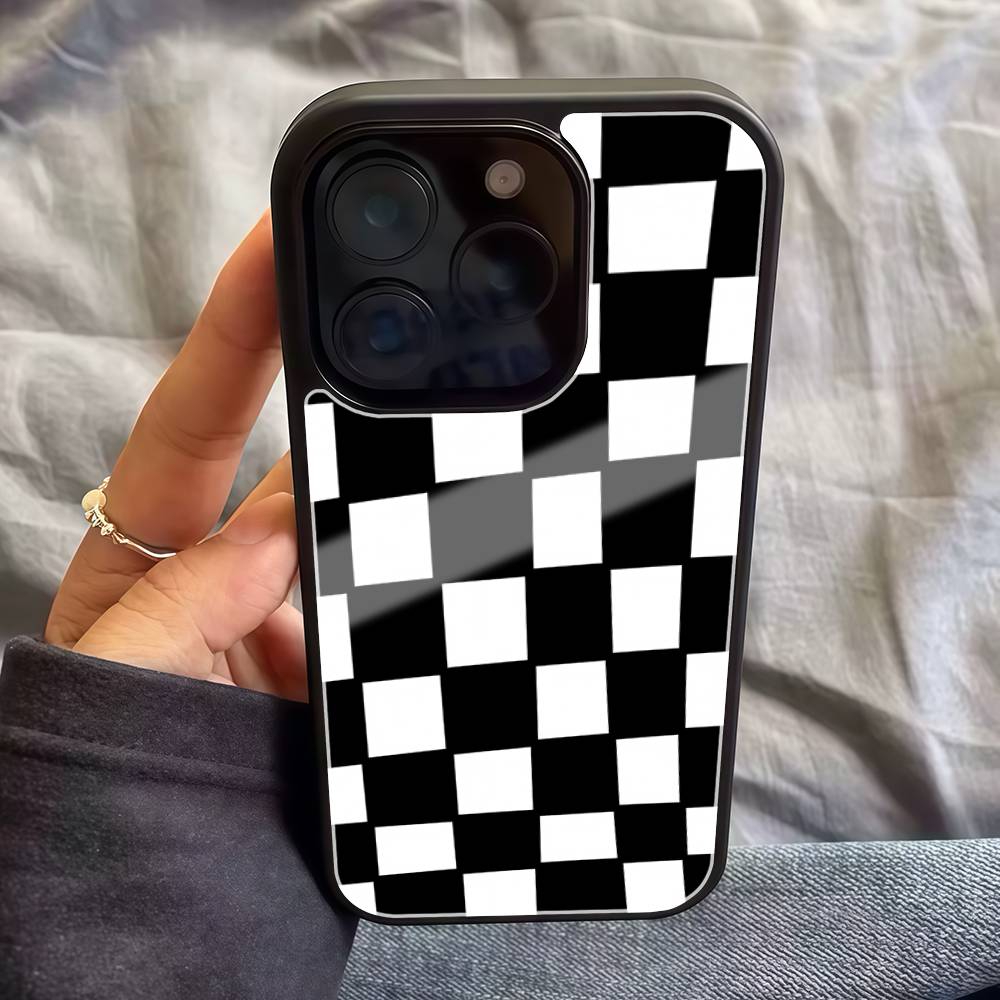 Черно-белый шахматный узор PC+TPU Чехол для телефона Для Iphone 17 Air 16 15 14 13 12 11Pro Max Жесткий пластик