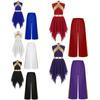 Girls Praise Dance Outfit Sleeveless Metallic Dress Patchwork Design Asymmetrical Hem Wide Leg Pants Set