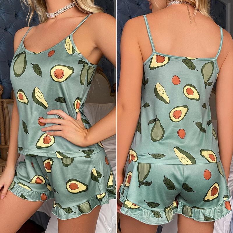 2 шт./компл. женская пижама с принтом повседневная ночная рубашка с лямкой на шее для девочек домашняя одежда легко чистится зеленая повседневная одежда для сна с подтяжками