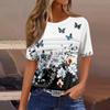 Женская плиссированная футболка с круглым вырезом и цветочным принтом, короткий рукав, топ с разрезом по низу