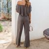 Spring Summer Red Black Blue Off Shoulder Fashion Elegant Casual Wide Leg Jumpsuit for Women