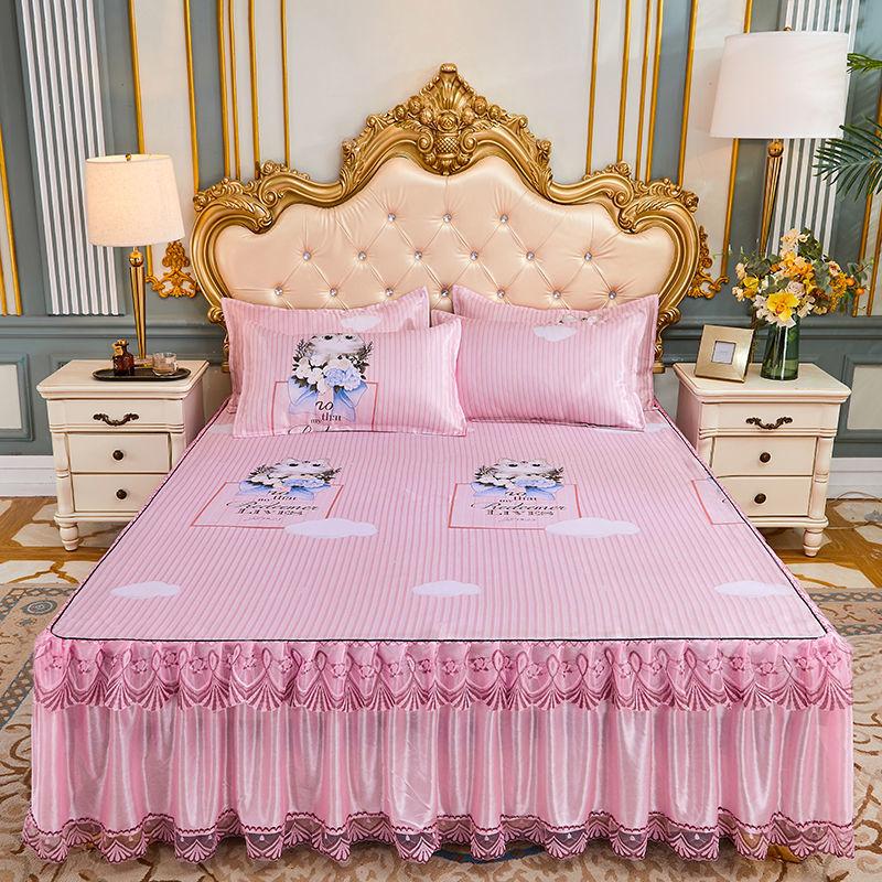 3 шт./лот, комплект двуспальных простыней, классическая кружевная королевская синяя простыня, юбка, можно стирать в машине, свадебное покрывало, наматрасник