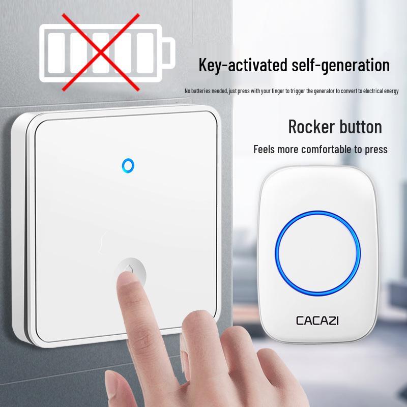 Wireless Home Doorbell, Self-Powered, Ultra-Long Range, No-Drill, 86 Type Design, Outdoor, Includes Elderly Call Button, One-to-Two System