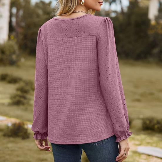 Женские топы с длинным рукавом и круглым вырезом, сетчатые топы, однотонные, дышащие, с рукавами-фонариками, повседневная футболка, повседневная одежда