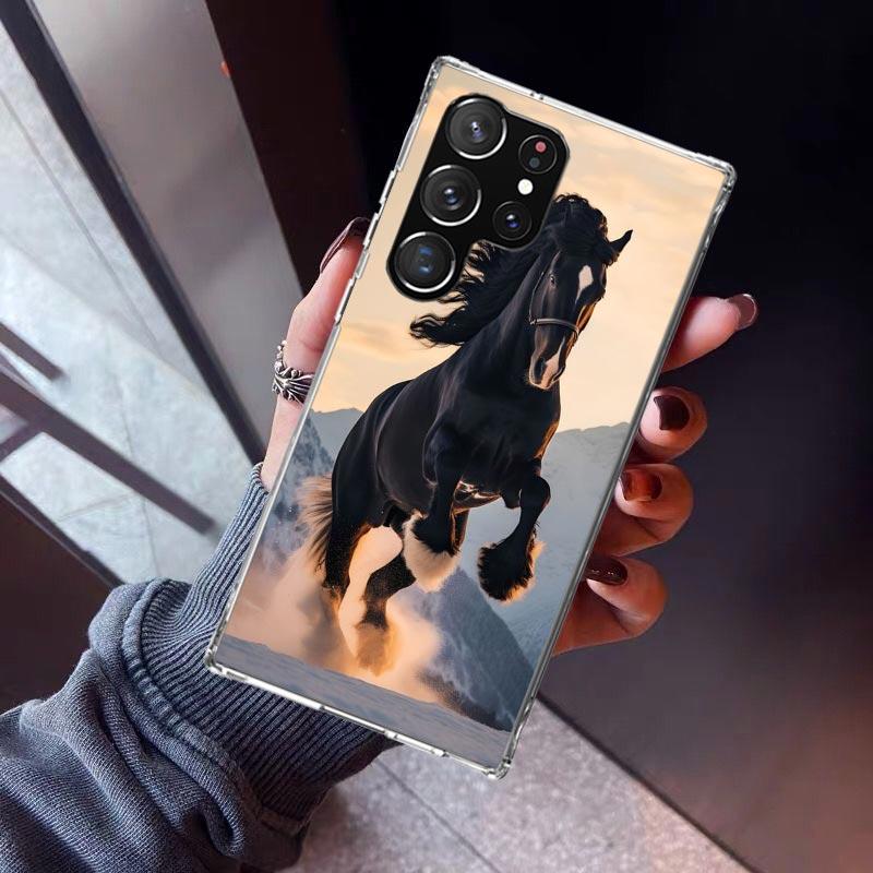 Animal Black Horse Phone Case For Samsung Galaxy S25 S24 S23 Ultra S22 Plus S21 S20 FE S10 + Soft TPU Back Cover Funda S24 S23 S