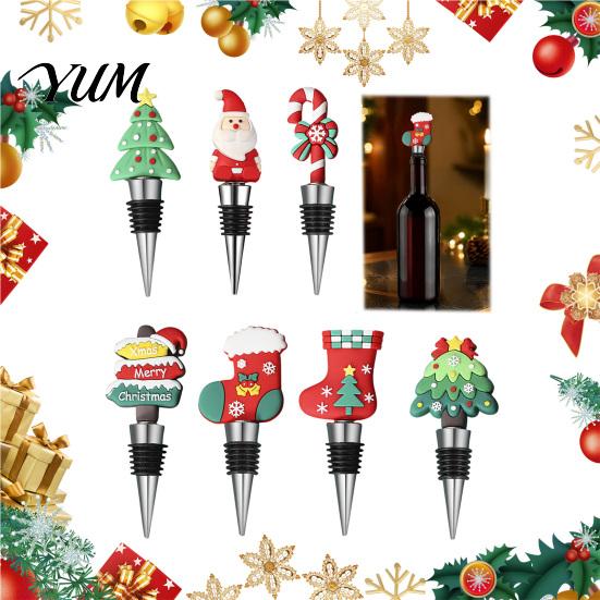 Wine Preservation Tools Christmas Bottle Stopper, Stainless Steel Reusable Cork, Decorative PVC Cartoon Snowman Corks Toppers Design, Airtight Sealing