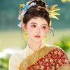 Flower Thai Hair Sticks Rhinestone Gold Hair Fork Antique Ethnic Style Hair Accessories  Hanfu