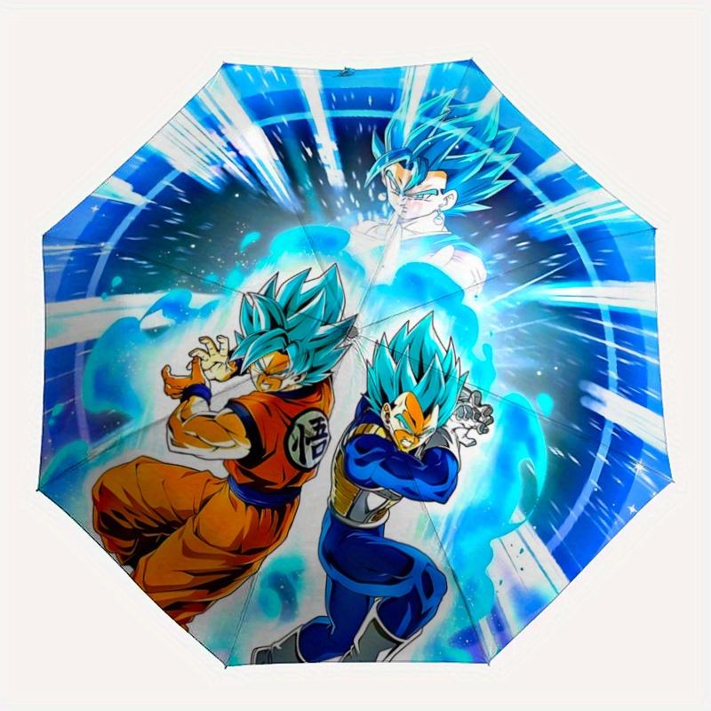 1pc Dragon Ball Z Super Saiyan Blue Goku & Vegeta Durable Cartoon Folding Umbrella, Portable 3-Fold Compact Umbrella for Men and Women, Suit