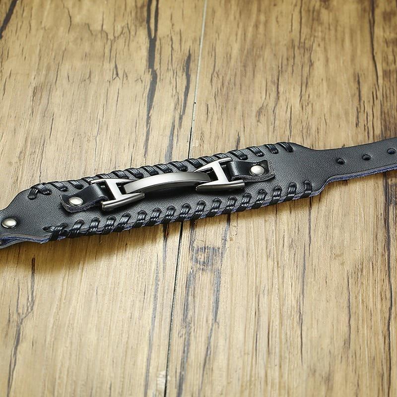 Мужской стильный широкий кожаный браслет панк плетеный веревочный сплав манжета браслет мужской браслет AVE