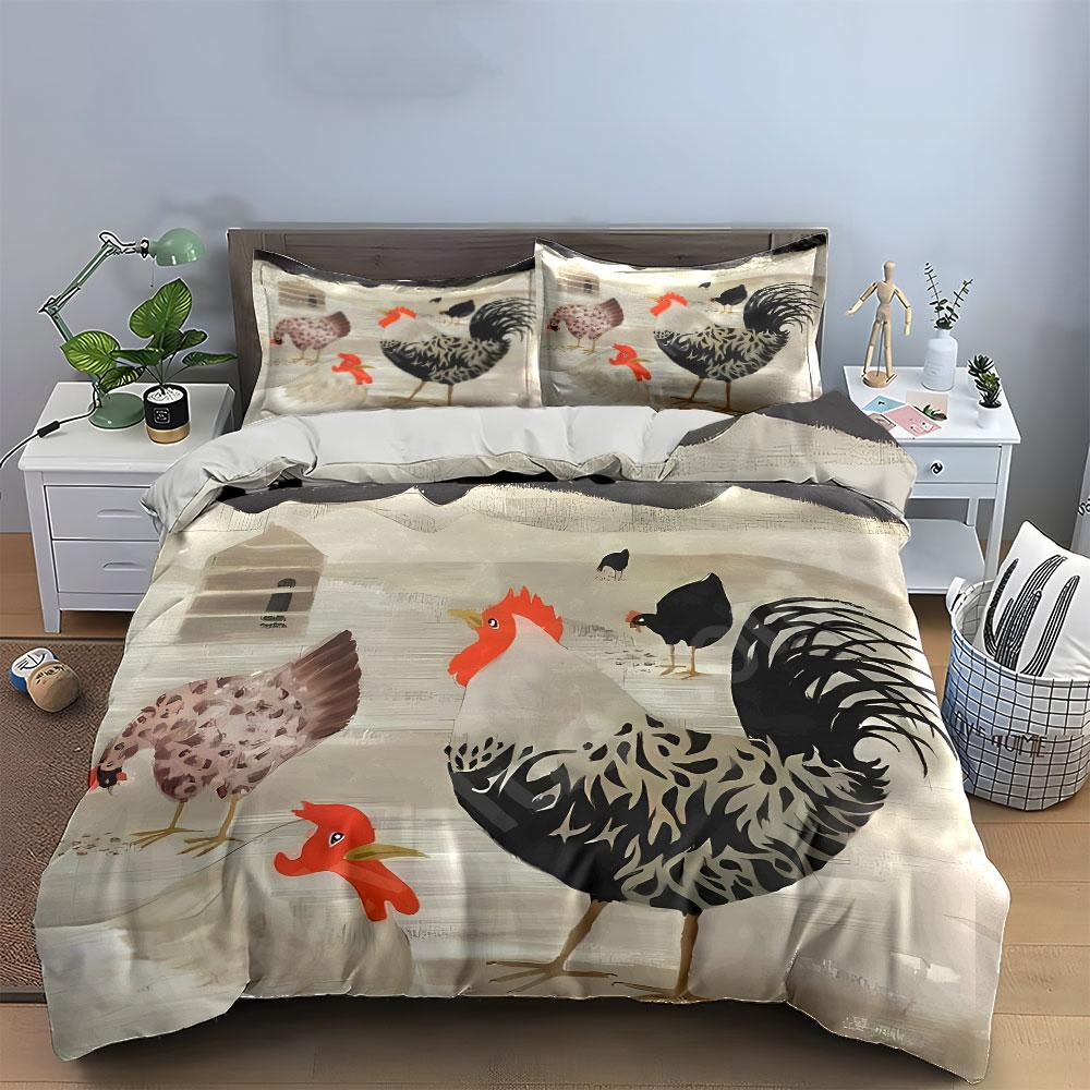Roosters, hens, and chicks. Bedding sets Duvet cover sets Duvet covers Pillowcases(1*Duvet Cover 2*Pillowcases without duvet insert)