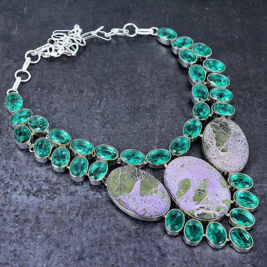 Подарочное ожерелье из стерлингового серебра 925 пробы с натуральным пурпуритом и турмалином 18 дюймов O0j74