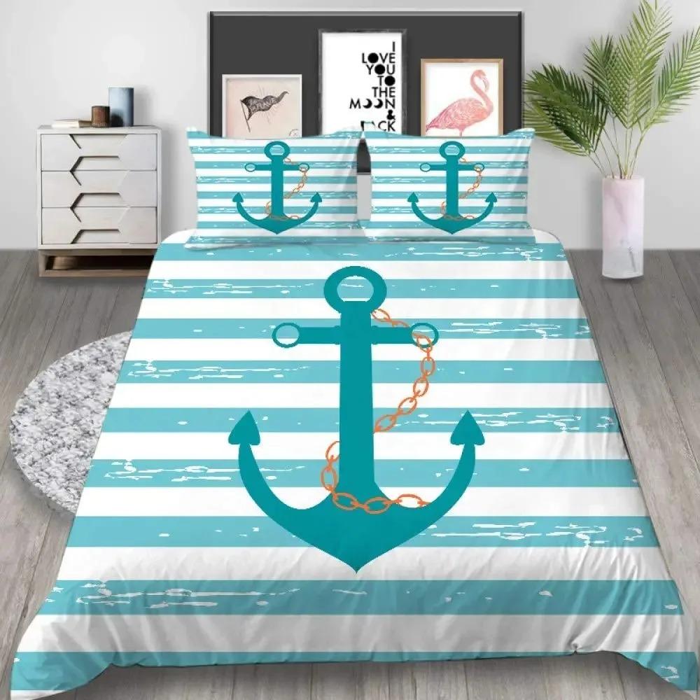 Ocean Beach Ship Anchor Duvet Cover Set Морской полиэстеровый плед для мужчин и женщин Закат Голубое небо Белые облака King Size