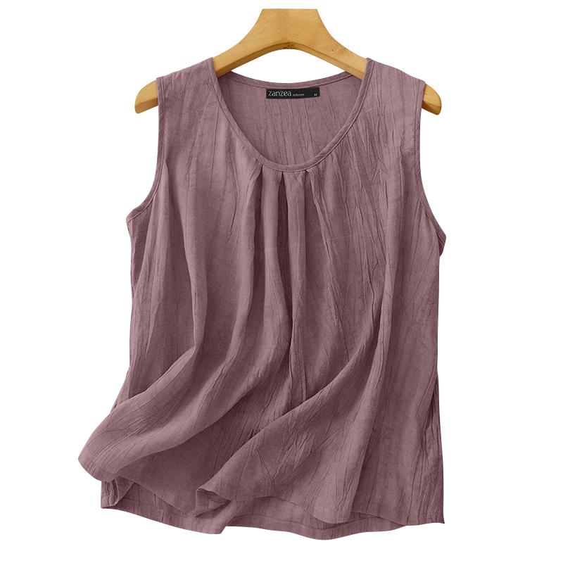 ZANZEA Женские повседневные летние майки без рукавов с круглым вырезом