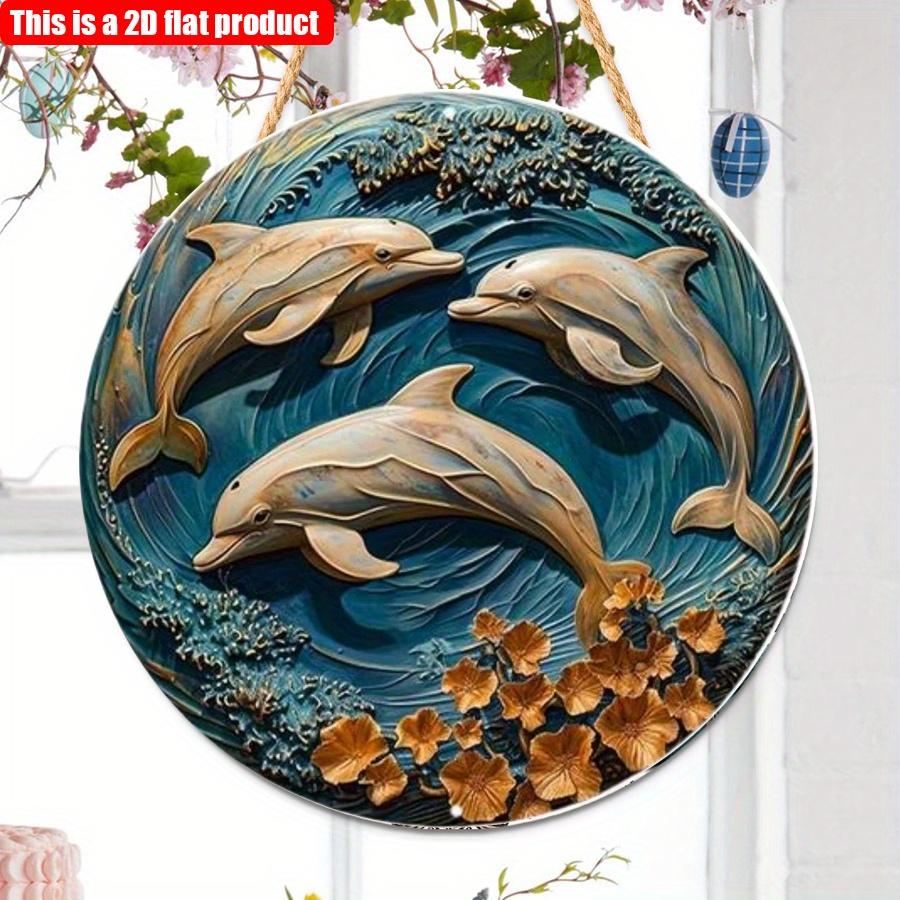 2D плоская 20*20см 1шт. Круглая деревянная подвеска с узорами в виде трех дельфинов, морская тематика, декоративная тарелка, подходит для ресторана, окна и коридора
