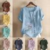 Women's Fashion Flowers and Plants Prined Short Sleeve T-shirt Loose Cotton Shirt Casual Loose Summer Blouse Tops Plus Size