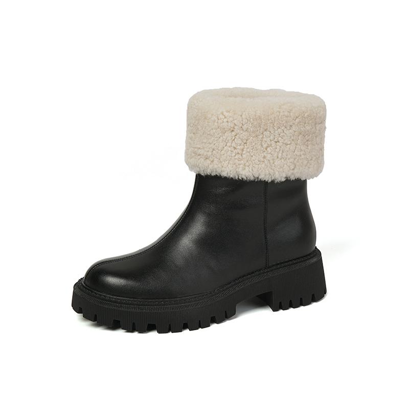Зимние ботинки, женские женские ботинки из натуральной кожи, ботильоны без шнуровки на массивном каблуке, зимние сапоги, женская обувь с круглым носком, туфли на платформе