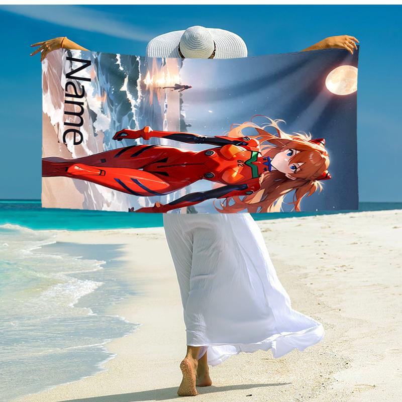 Personalized customized proof beach towel with Asuka Langley Soryu pattern - soft, absorbent, quick-drying, perfect swimming, camping&bathing