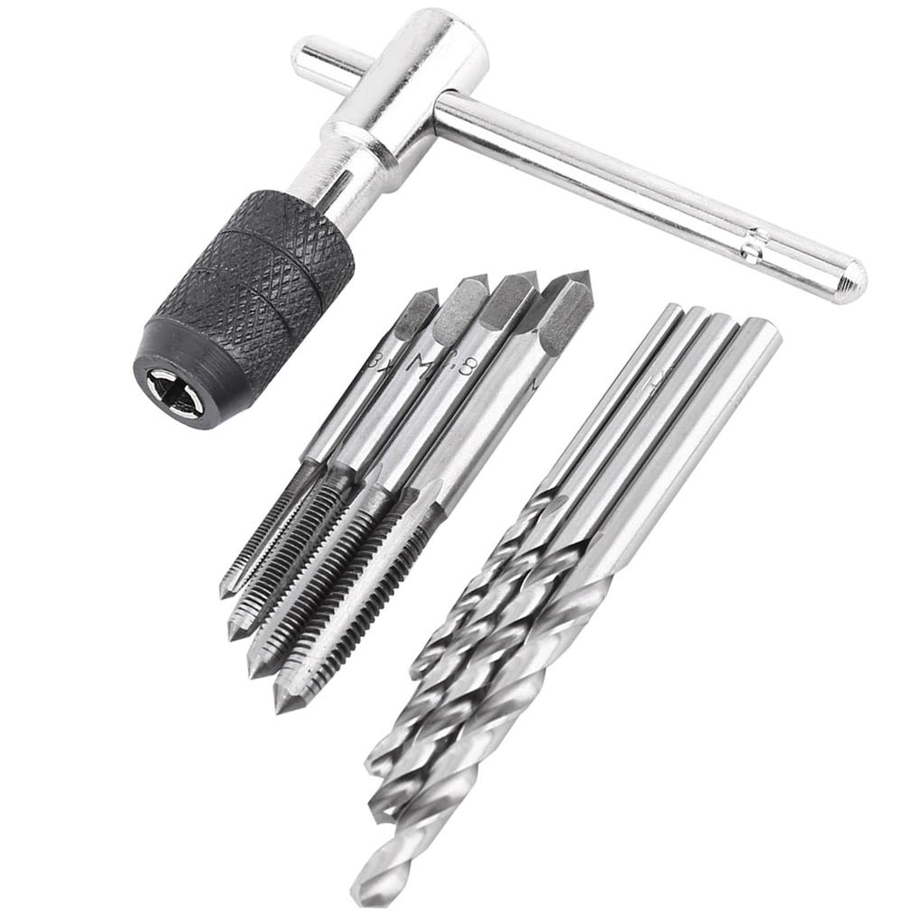 Набор из 9 шт. метчиков, Т-образных ключей и спиральных сверл, набор ручных инструментов для нарезания резьбы и нарезания резьбы