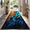 Colorful Stained Glass Leaf Runner Rug, Abstract Rainbow Mosaic Long Hallway Mat Non Slip Washable Entryway Carpet