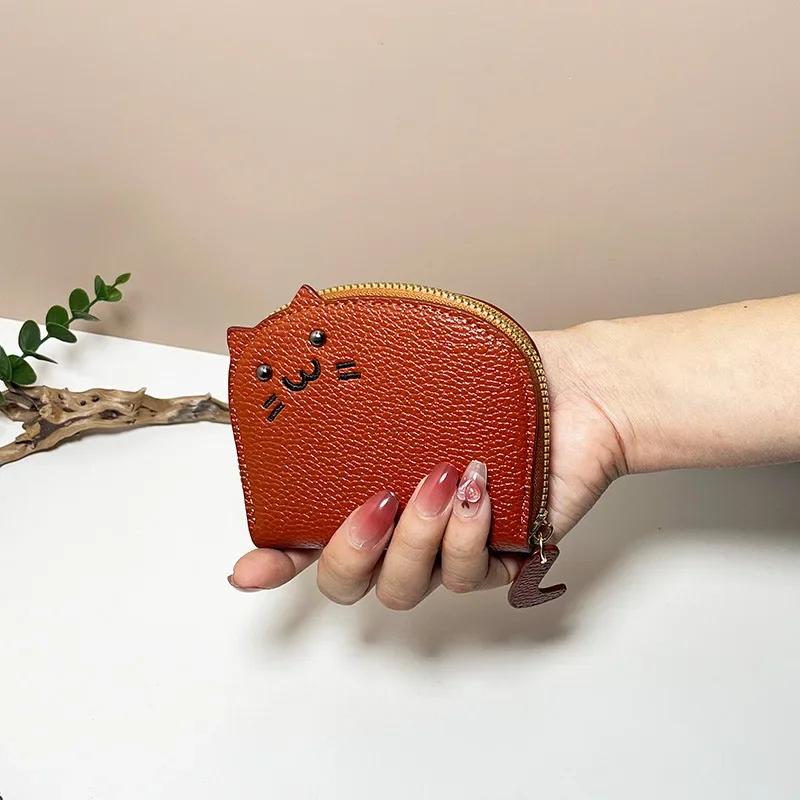 1 шт., милый мультяшный кот из искусственной кожи, складная сумка для карт, многофункциональная, женская, повседневная, органайзер для удостоверений личности, кошелек для монет, держатель для кредитных карт