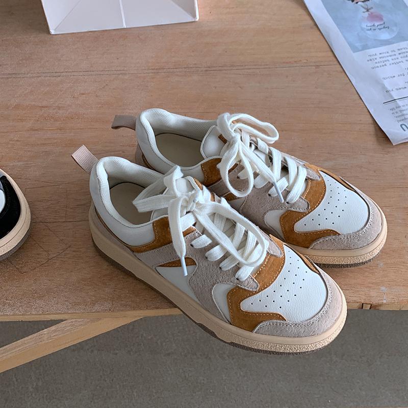 Cow Suede Spring Sneakers Platform Mixed Color Lace Up Rivets Women Casual Shoes