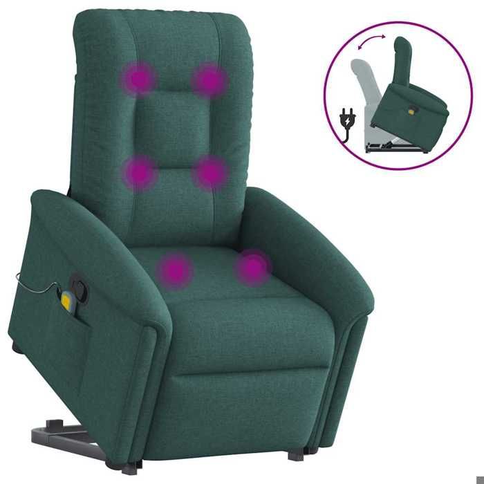 VidaXL Reclining Massage Armchair Dark Green Fabric, Lift Recliner, Recliner for People 3303270