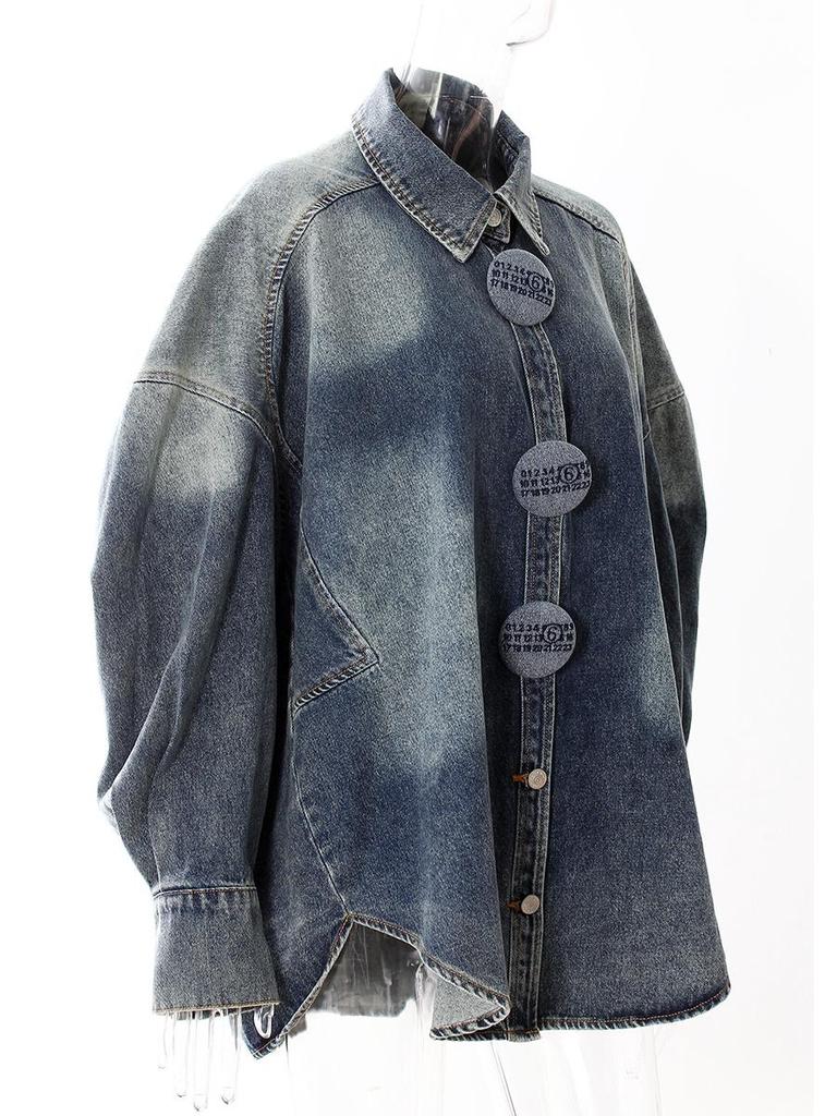 2025 Spring Designer Large Button Denim Cocoon Jacket for Women