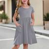 Children's Skirt Round Neck Short Sleeve Princess Dress Fashion Casual Pocket Dress For Girls