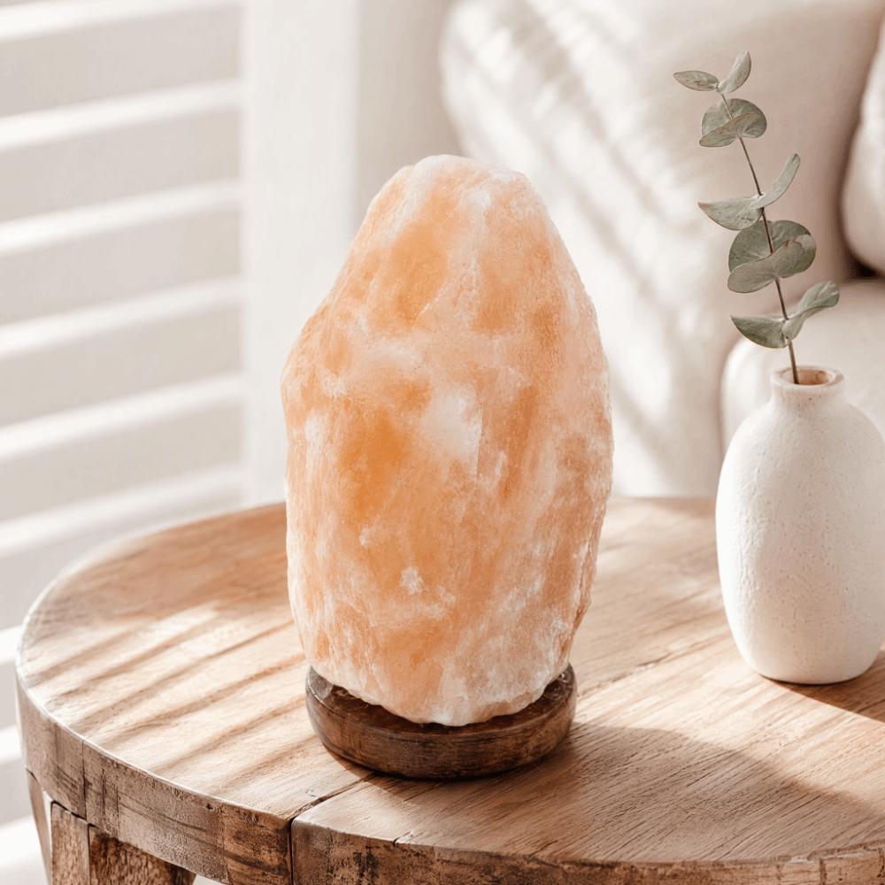 Orange Glow Salt Lamp Wooden Base Night Lamp Decorative Salt Light  Bar