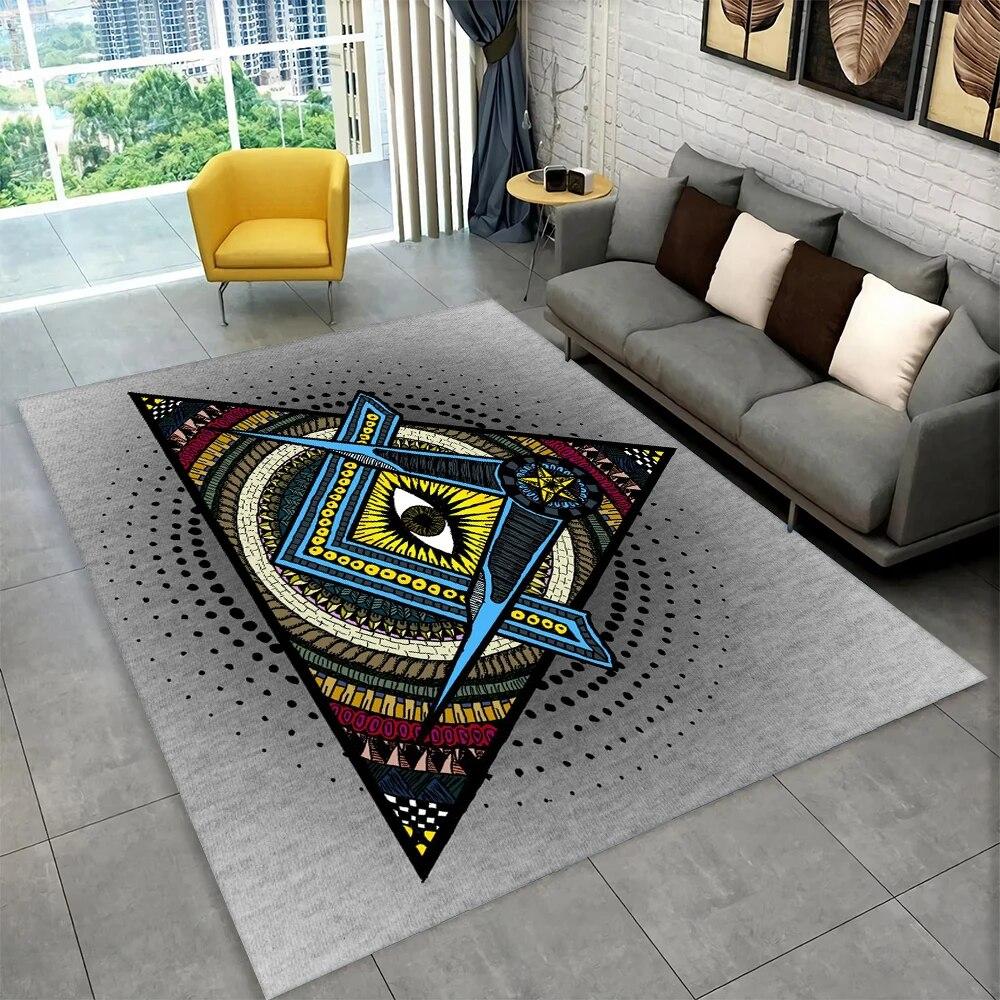3D Freemason Masonic Illuminati Ring Area Rug,All Seeing Eye Carpet Rug for Living Room Bedroom Doormat Decor,Non-slip Floor Mat