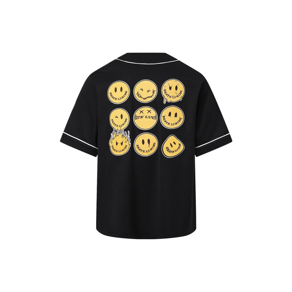 Li Ning X OG Slick Collaboration Letter Smiley Print Casual Short Sleeve Shirt Unisex Shirts Black AFDT611-2