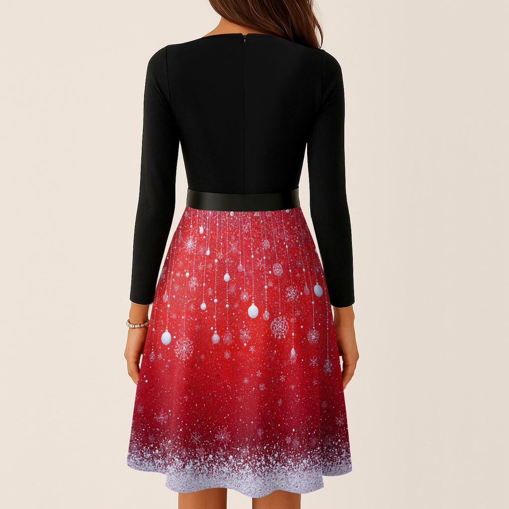 Women's Casual Fashion Long Sleeve Christmas Graphic Printed Vintage Long Dresses