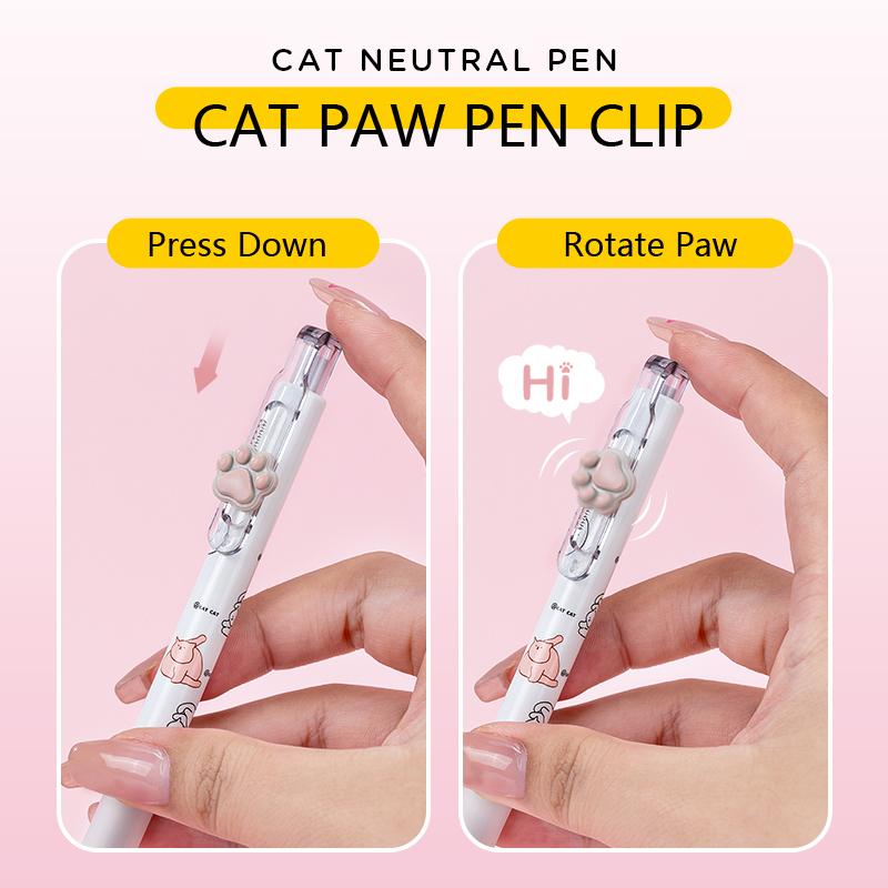 4 Pcs/Set Cute Cat Paw Gel Ink Pen Smooth 0.5mm Black Gel Pens for Student Exam Study Writing Office Signature Stationery